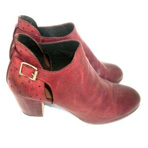 Pantanetti Italy Handmade Burgundy Leather Heeled Side Buckle Booties 10M $495